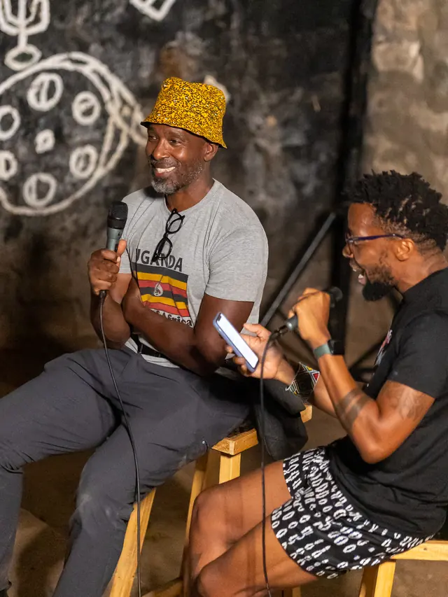 Filmmakers smiling during a festival question and answer session