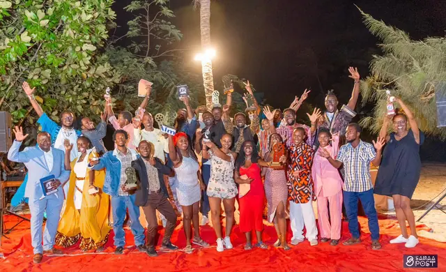 Festival filmmakers celebrating with their awards