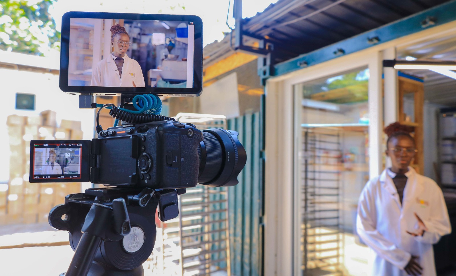 Camera filming an interview subject